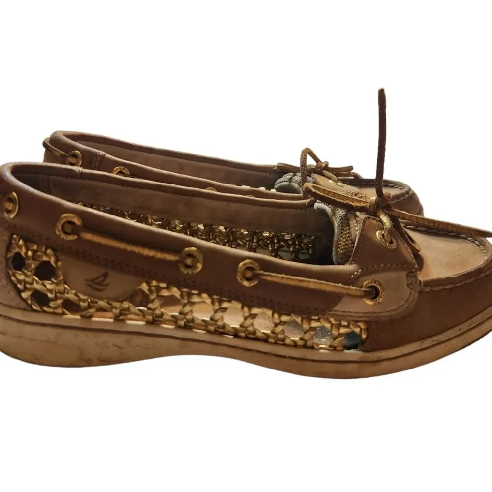 Sperry Top Siders Shoes Beige Gold Womens Size 7M